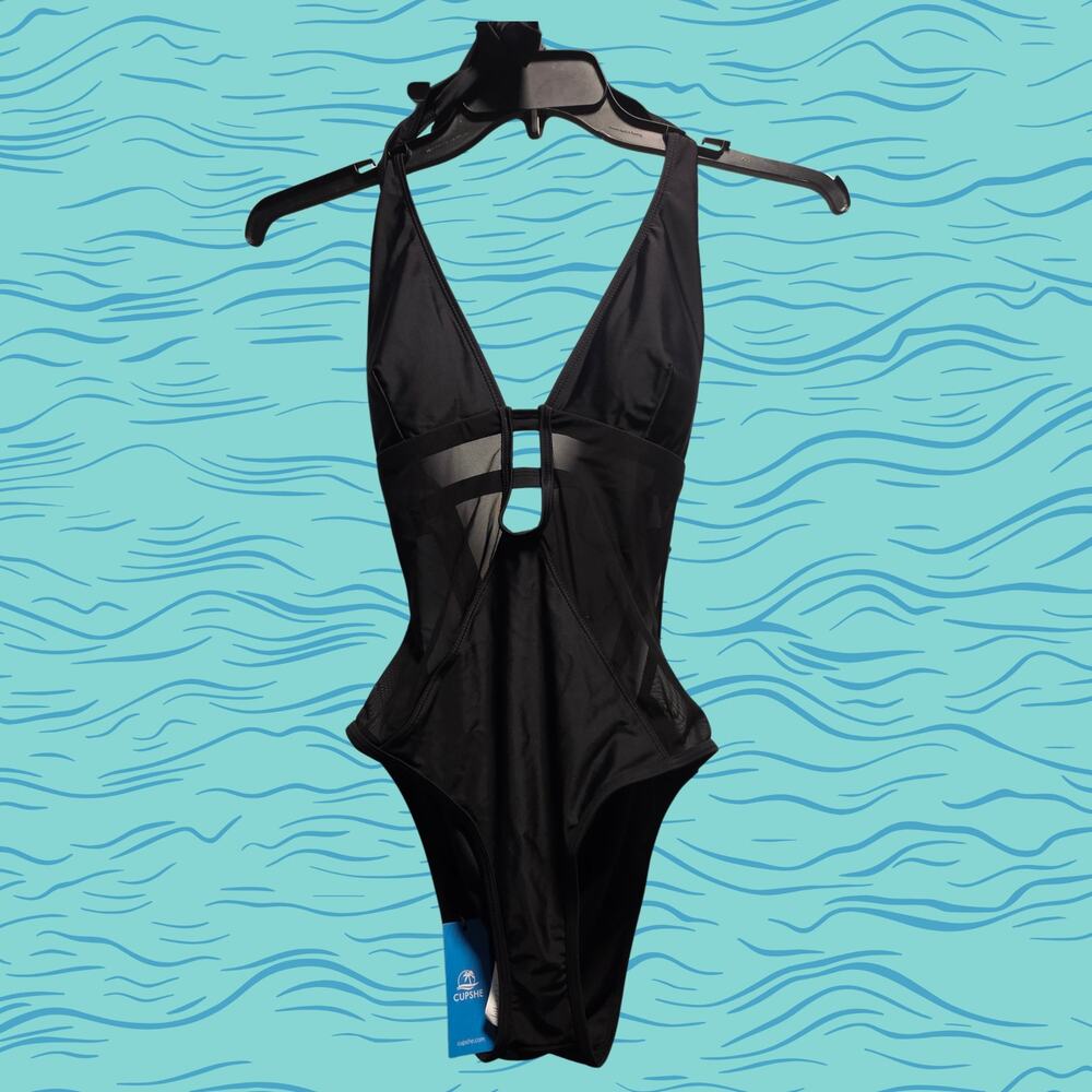 Cupshe Sheer Mesh Panel Halter One-Piece Swimsuit